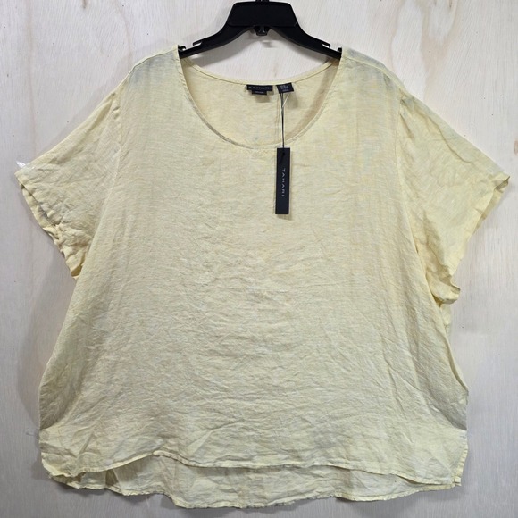 Tahari Tops - Tahari Womens 3X Yellow 100% Linen Short Sleeve Scoop Neck Relaxed Top NWT